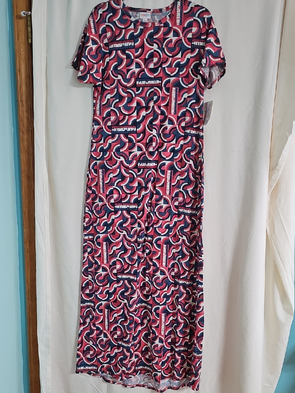 LuLaRoe Pink & Navy Geometric Maxi Dress